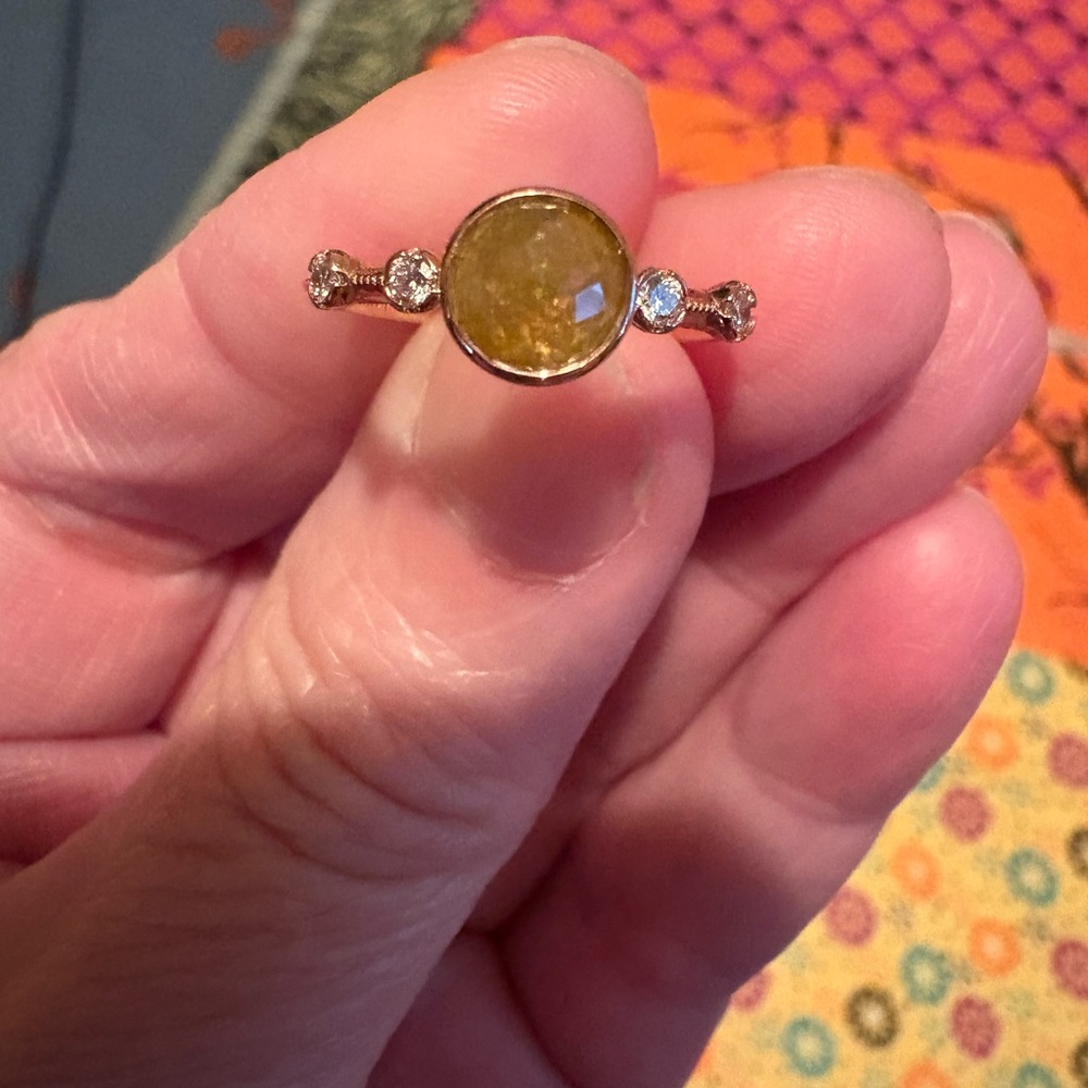 Raw and white diamond ring